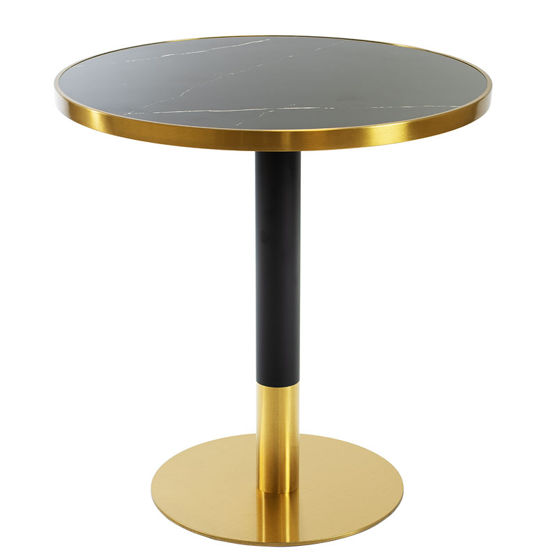 Stolik kawiarniany barowy marmurowy złoty ARP609 Fi70cm okrągły czarny