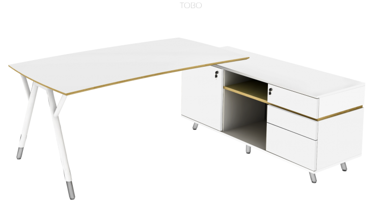 SNABB SBP biurko gabinetowe prawe z dostawką akryl biały