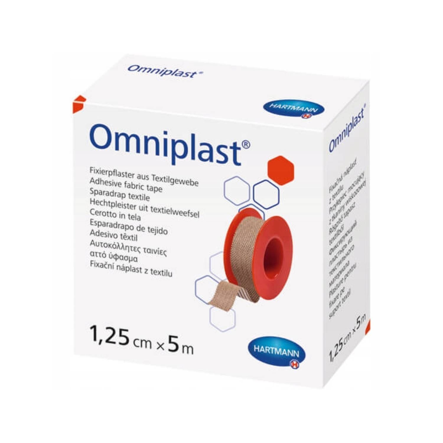 Omniplast - przylepiec tkaninowy z wiskozy, cielisty, 1,25 cm x 5 m, 1 sztuka