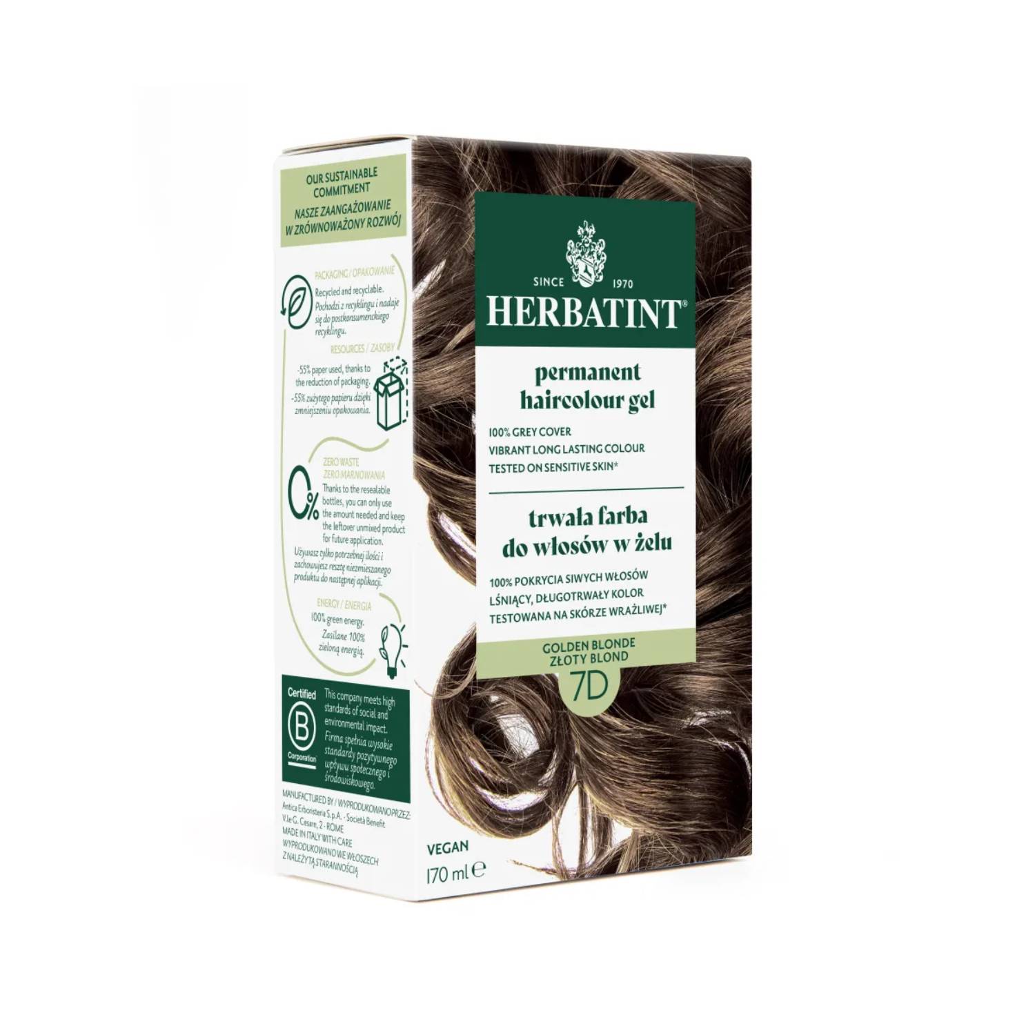 Herbatint - farba do włosów 7d, złoty blond, 170 ml