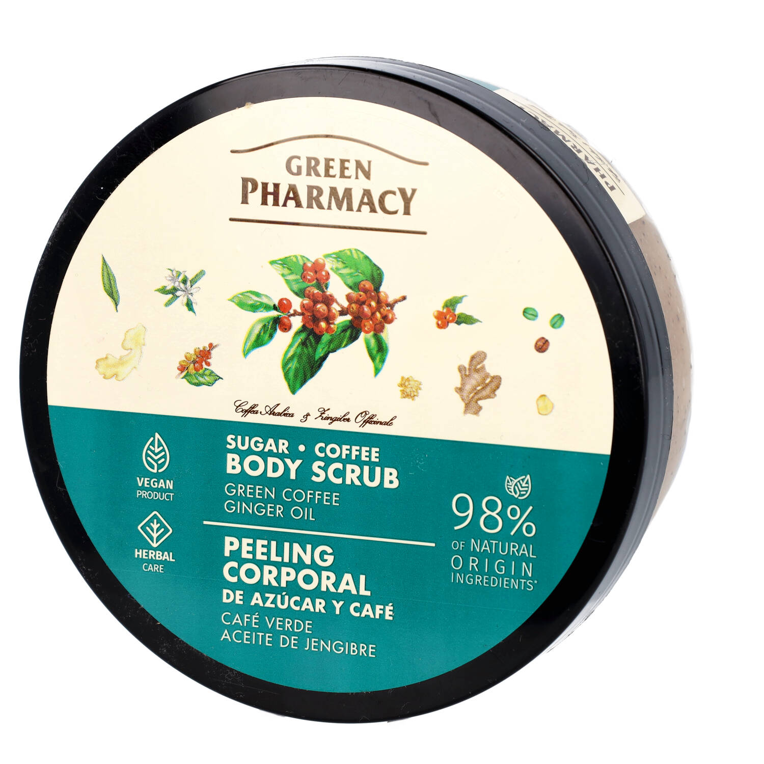 Green pharmacy - peeling cukrowo-kawowy do ciała, zielona kawa i olejek imbirowy, 200 ml