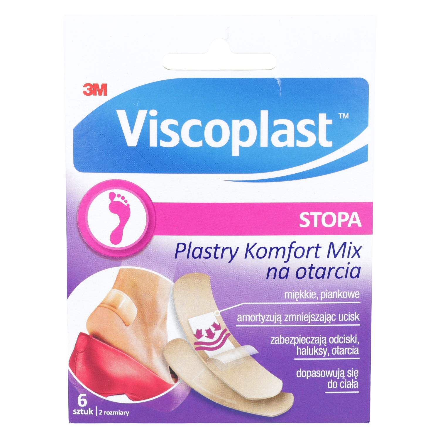 Viscoplast komfort - plastry na otarcia mix, stopa, 72 x 25 mm, 6 sztuk