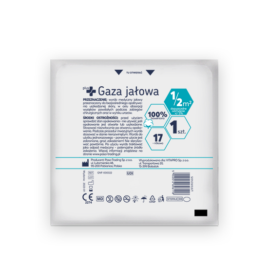 Zdrowe korzyści - plus+, gaza jałowa 17-nitkowa, 0,5 m², 1 sztuka