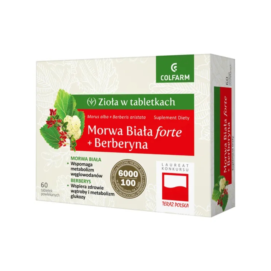 Zioła w tabletkach, morwa biała forte + berberyna, 60 tabletek powlekanych