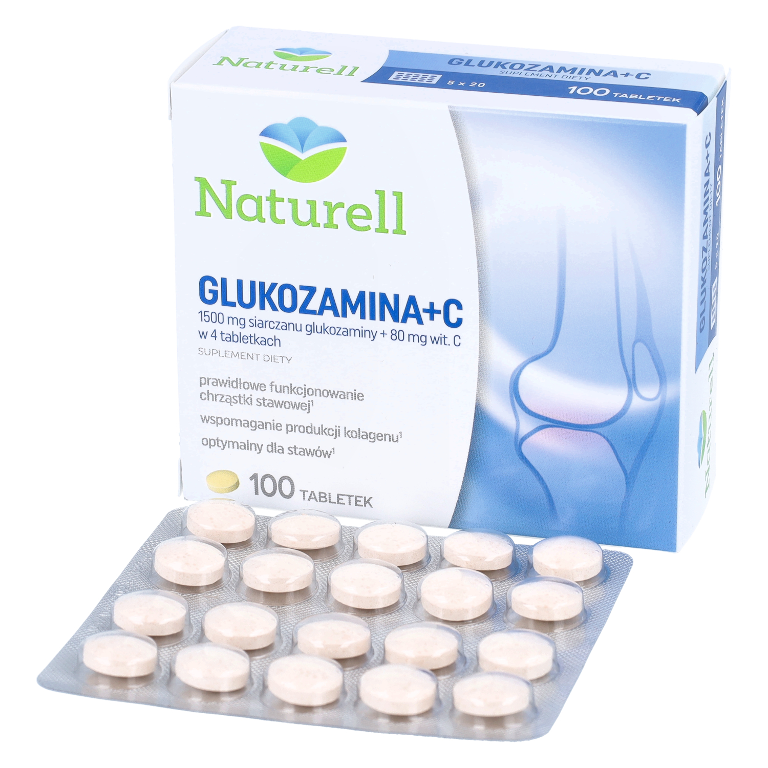Naturell glukozamina + c, 100 tabletek