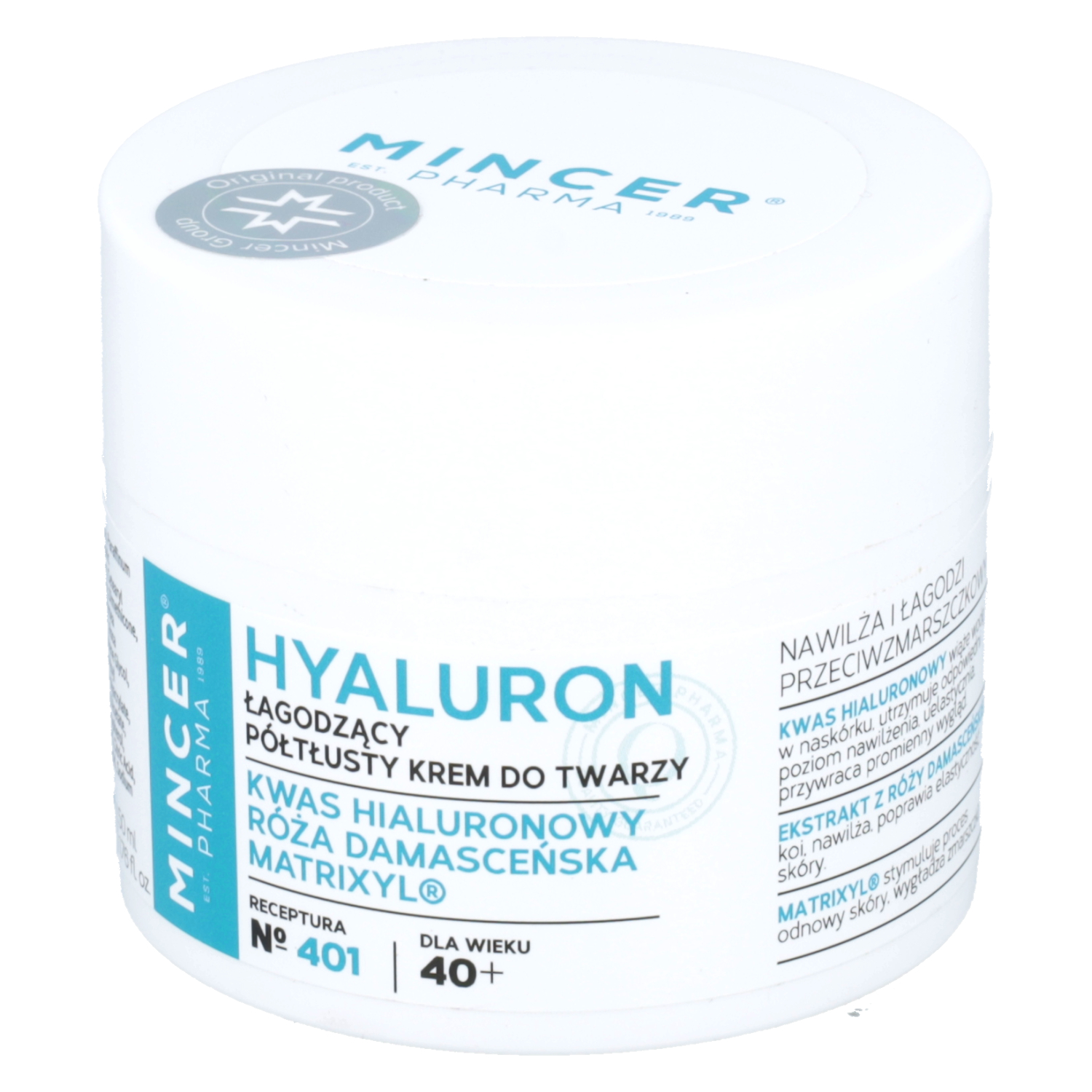 Mincer pharma hyaluron - łagodzący krem do twarzy 40+, 50 ml