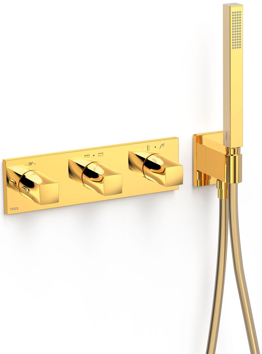 Tres B-System bateria wannowo-prysznicowa podtynkowa termostatyczna złoty połysk 30725401OR