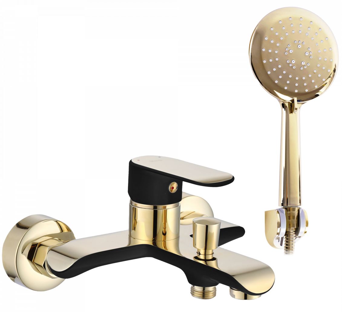 Rea Bloom bateria wannowo-prysznicowa ścienna czarny/jasnozłoty REA-B9939