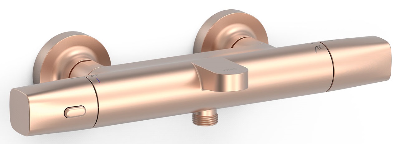 Tres Over-Wall bateria wannowo-prysznicowa ścienna termostatyczna matowe różowe złoto 24k 19017404OPM