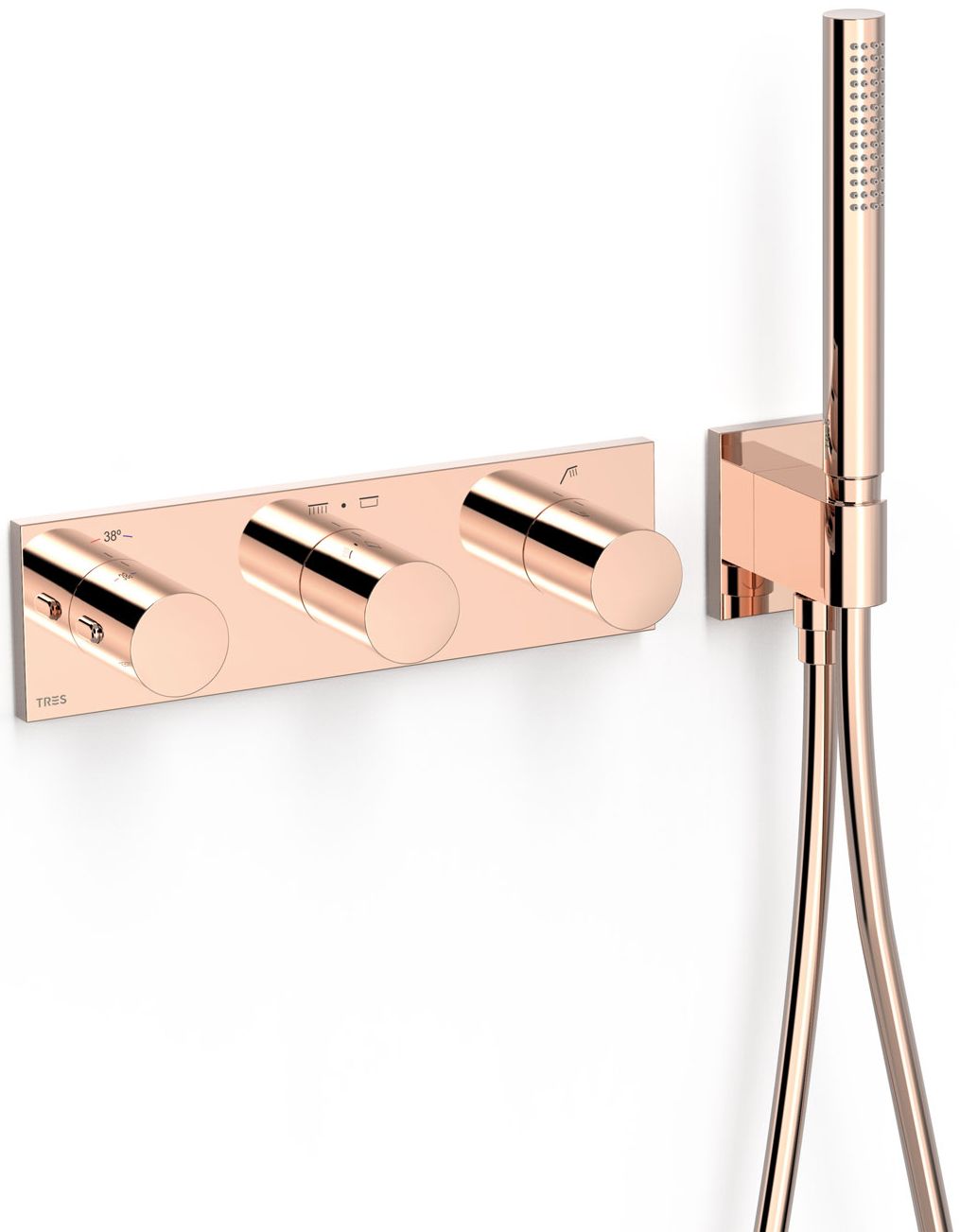 Tres B-System bateria wannowo-prysznicowa podtynkowa termostatyczna różowe złoto połysk 30735301OP