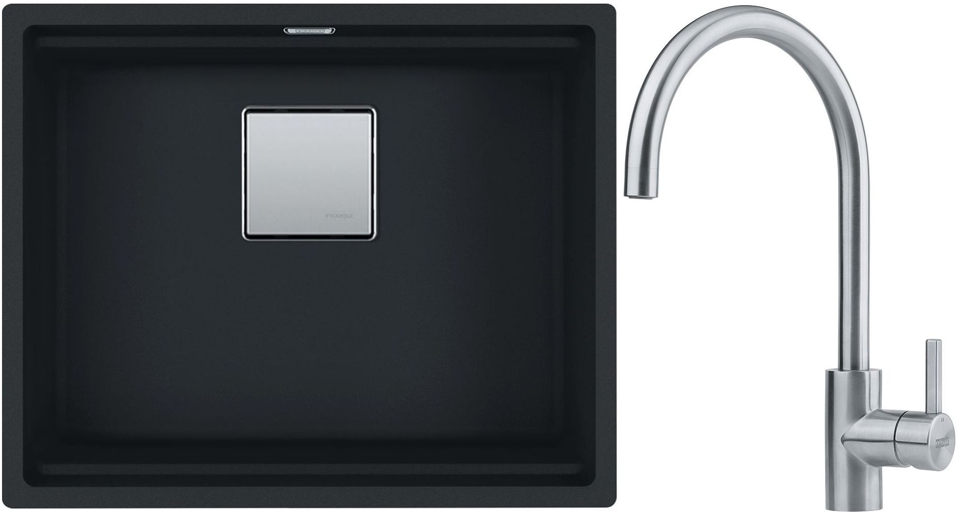 Franke Kanon KNG 110-62 zlewozmywak 62x42 cm Fragranite czarny mat z baterią kuchenną Eos Neo stal szlachetna (1250633003, 1150590044)