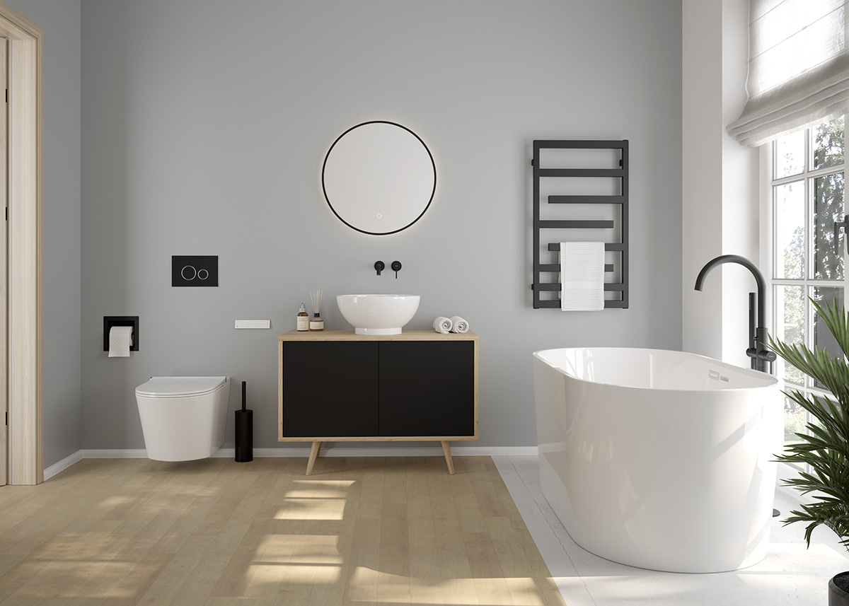 Oltens Rann bateria wannowo-prysznicowa wolnostojąca czarny mat 34304300 - Wysyłka w 24h