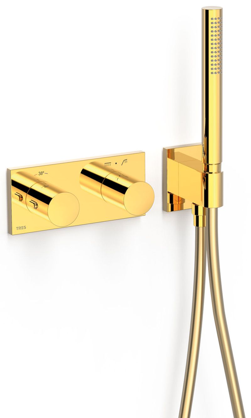Tres B-System bateria wannowo-prysznicowa podtynkowa termostatyczna złoty połysk 30735201OR