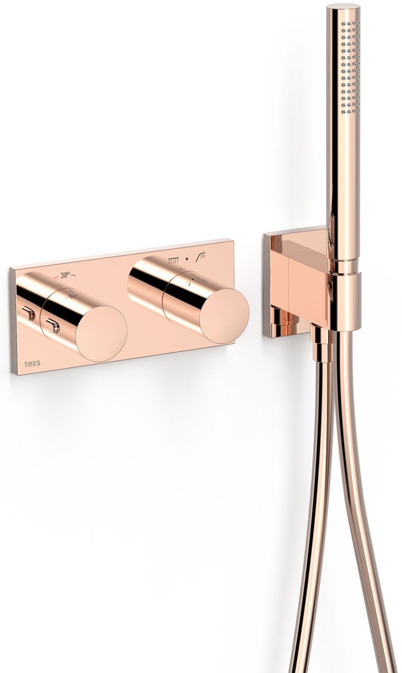 Tres B-System bateria wannowo-prysznicowa podtynkowa termostatyczna różowe złoto połysk 30735201OP