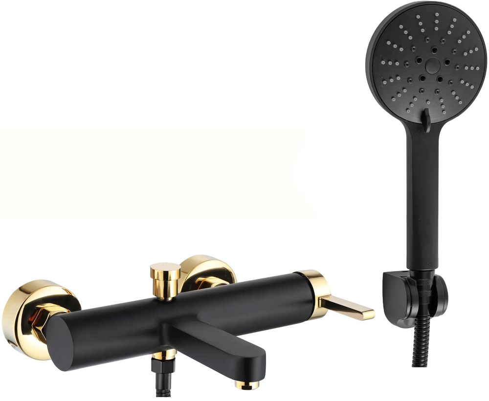 Rea Polo bateria wannowo-prysznicowa ścienna czarny mat/złoty REA-B9979