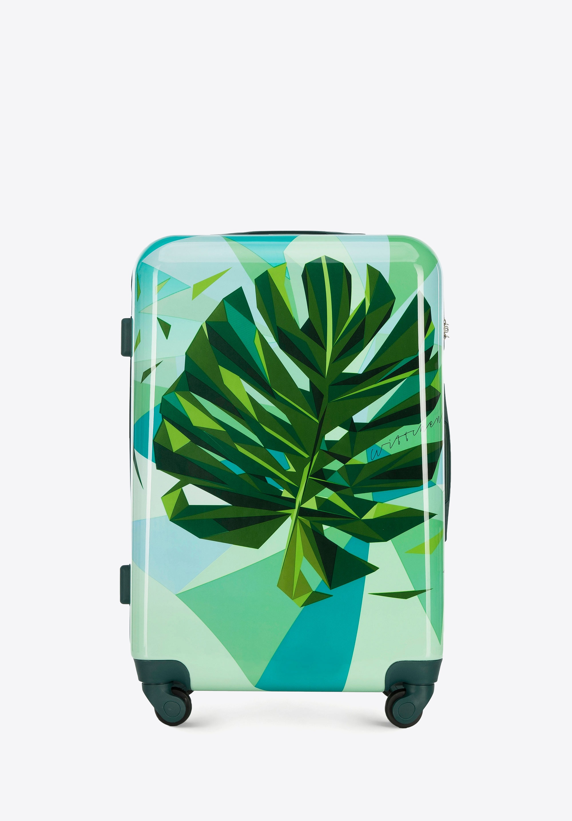 Średnia walizka z ABS-u z nadrukiem zielono-niebieska
