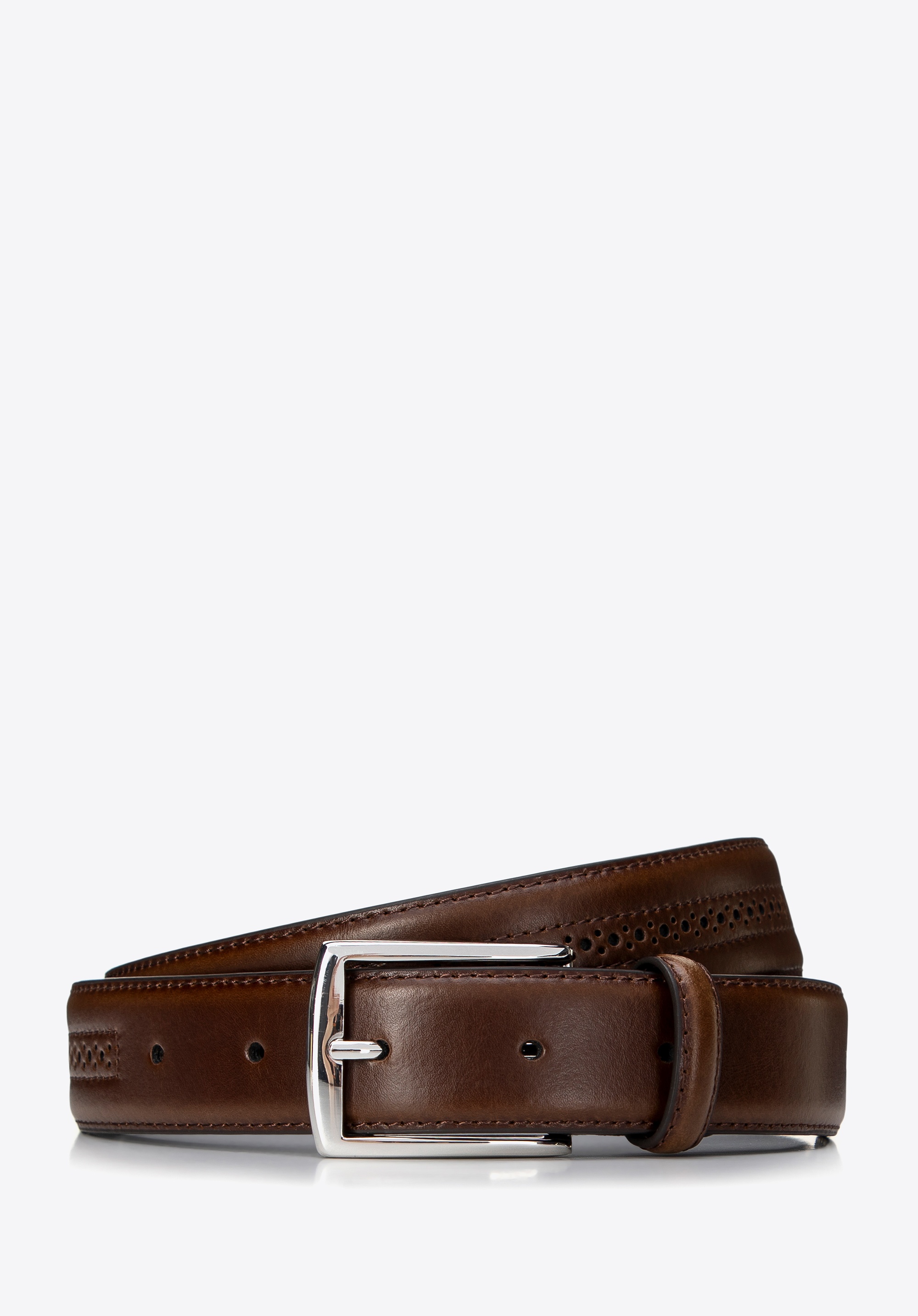 Męski pasek skórzany z perforacjami ciemny brąz