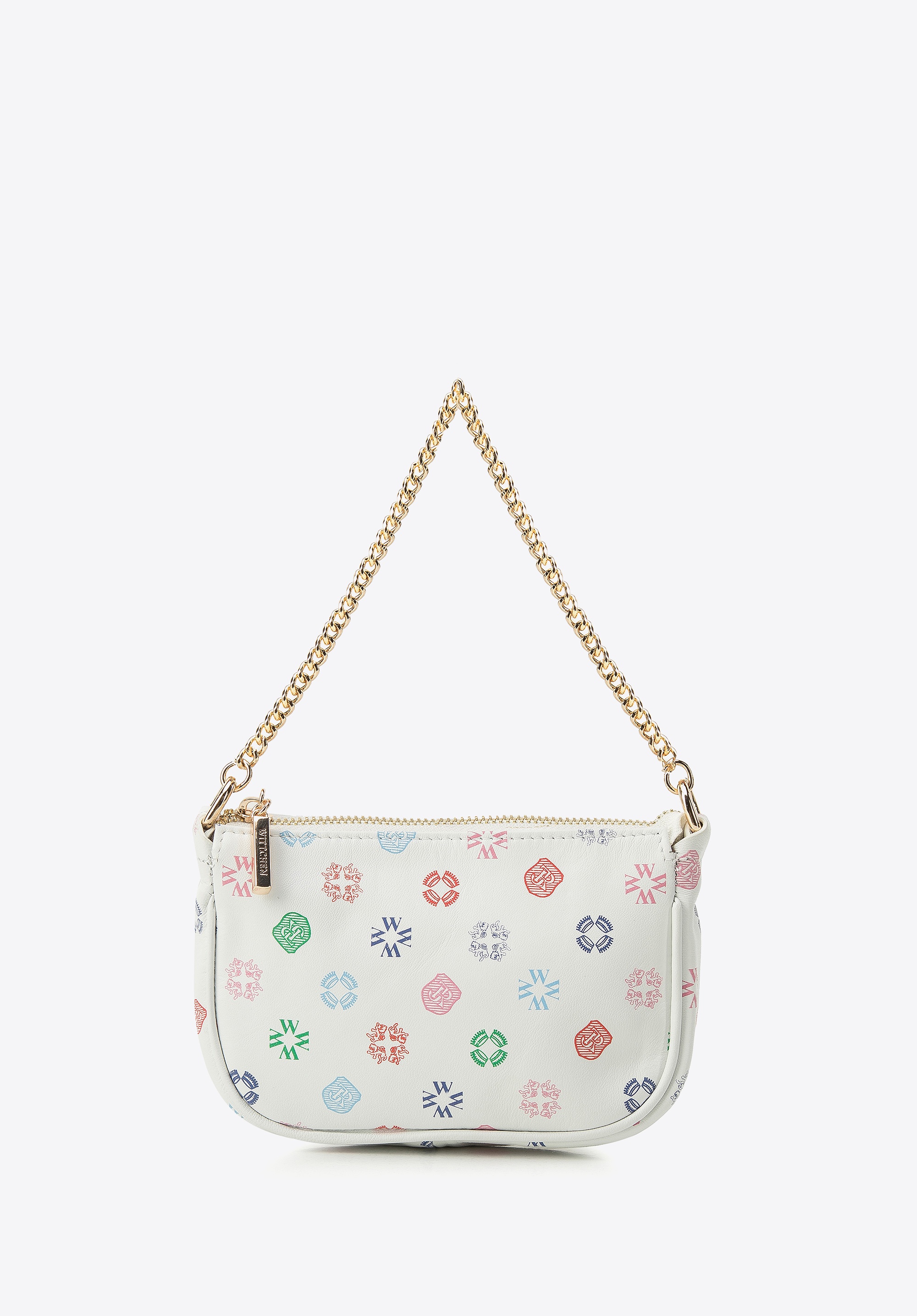 Damska minitorebka ze skóry w monogram na łańcuszku multikolor