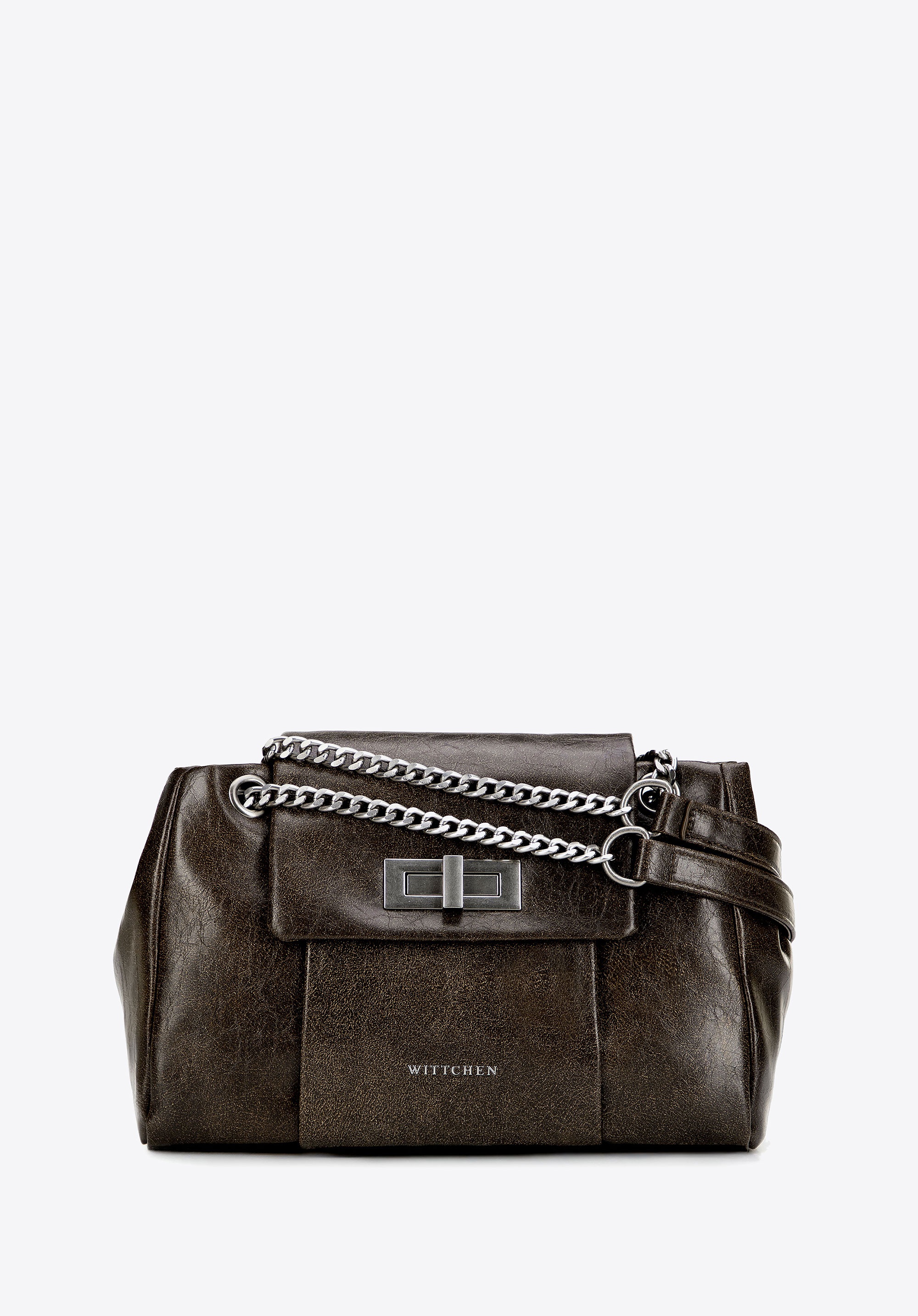 Listonoszka z imitacji skóry z łańcuszkiem ciemnozielona