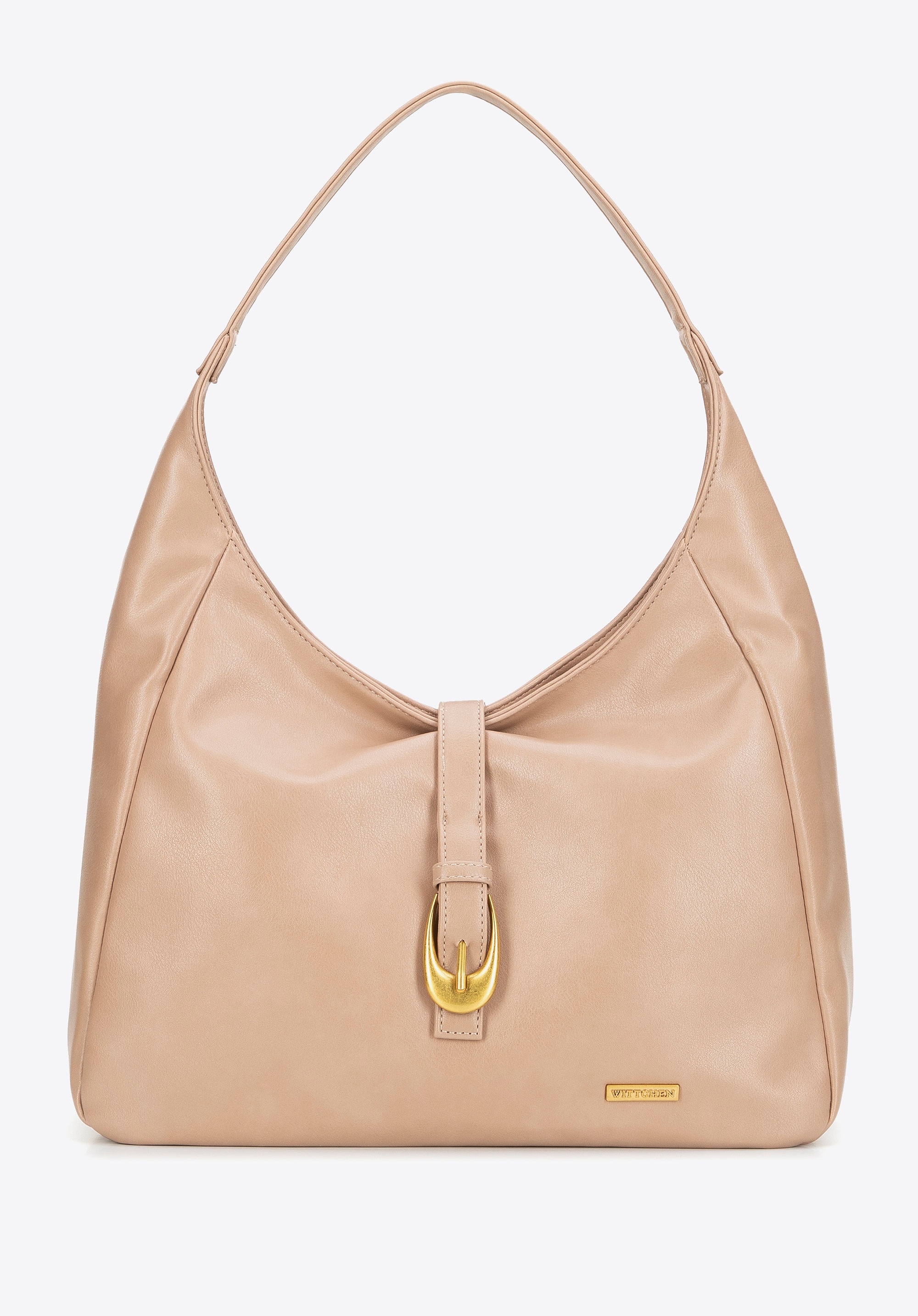 Shopperka z imitacji skóry z dekoracyjnym paskiem beżowa