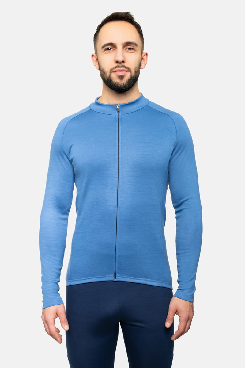 Koszulka kolarska Extra Warm z wełny merino, błękitna, 283 gr