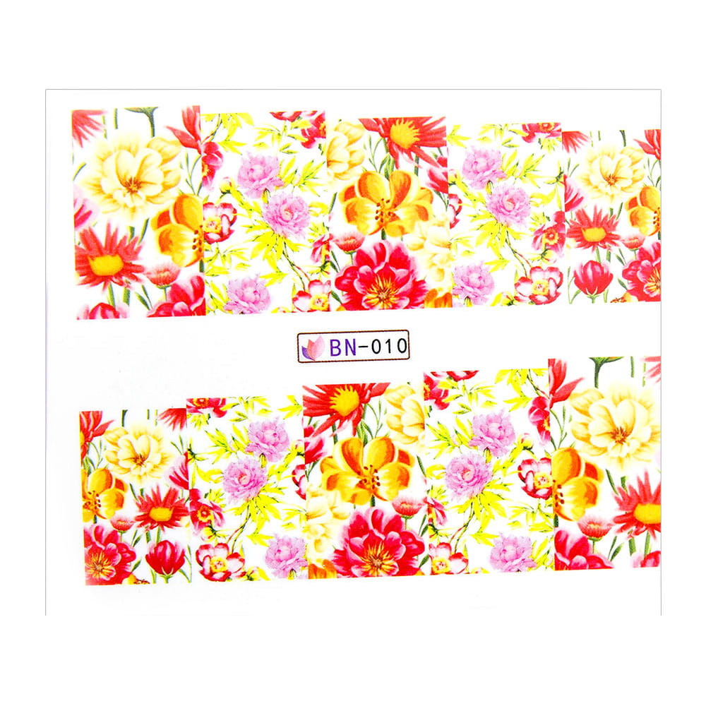 Naklejki wodne do paznokci arkusz 6,5 x 5,5 cm na 10 palców bn Nr 010