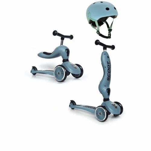 ScootandRide Highwaykick1 - hulajnoga, jeździk 2 w 1+ kask XXS-S-Steel
