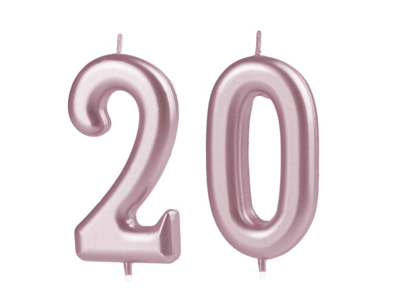 Świeczka urodzinowa na tort Cyfra 20, różowe złoto, 10 cm