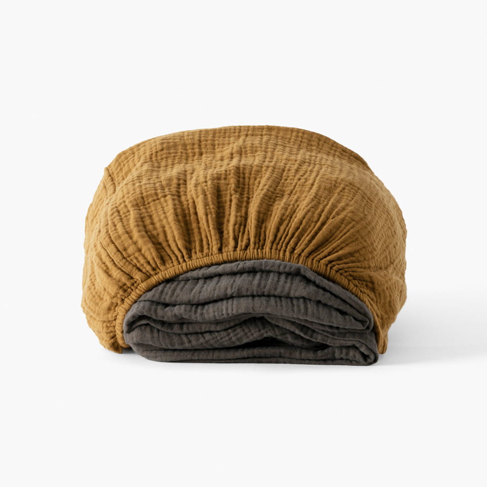 prześcieradło INFINI musztarda/kora bawełna muślinowa