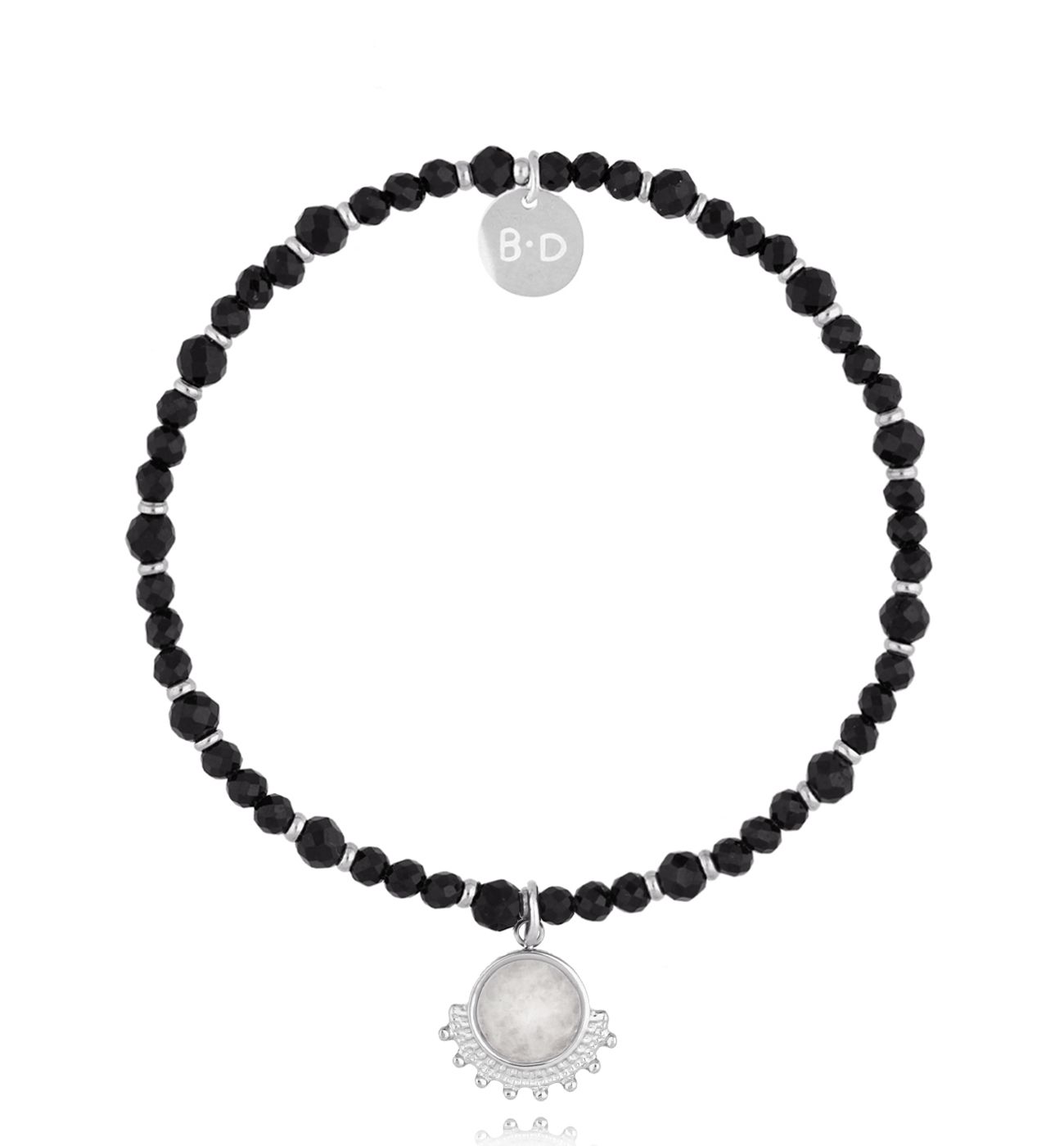 Bransoletka z czarnymi turmalinami i srebrną zawieszką BTW2880