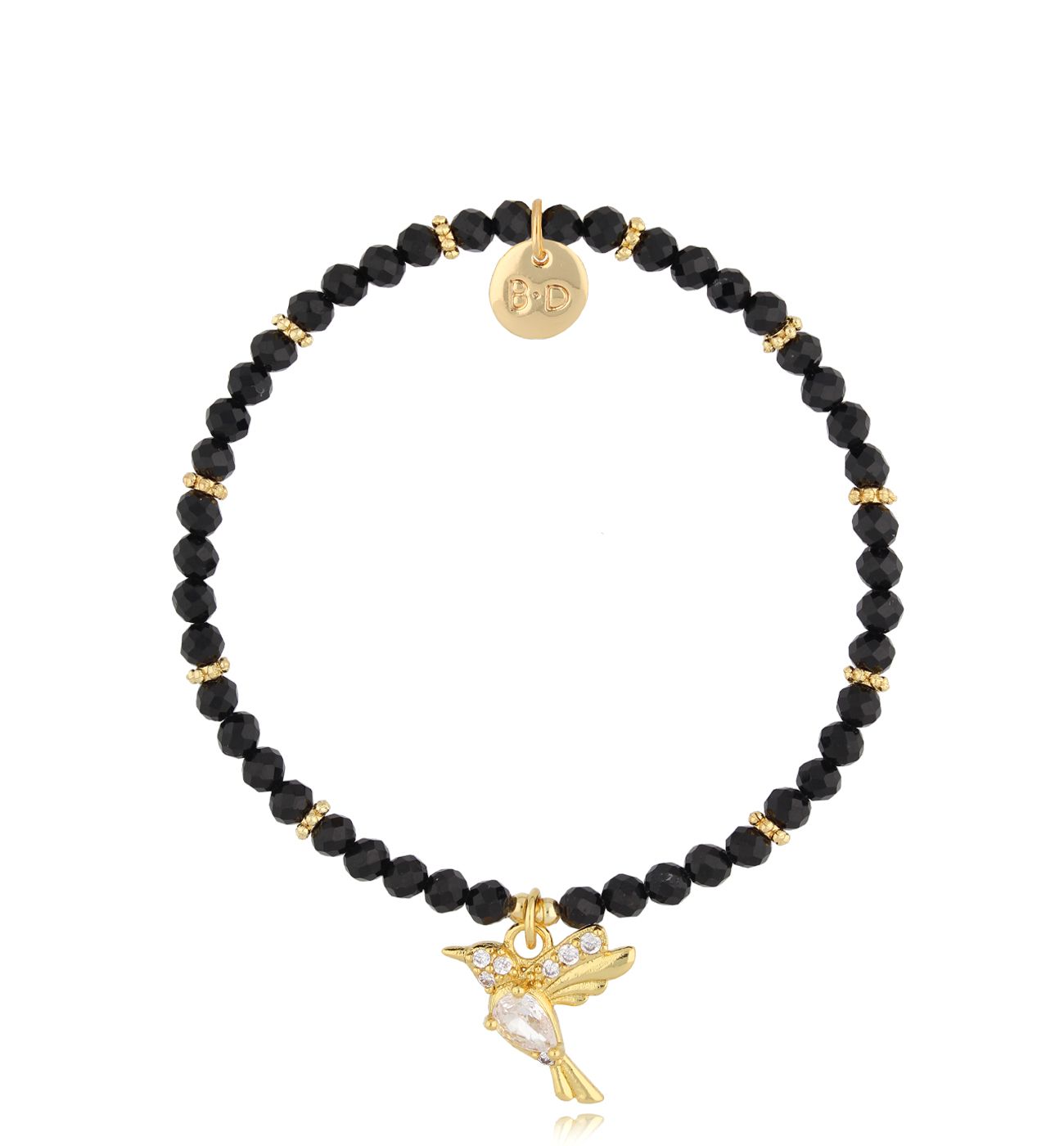 Bransoletka z czarnymi turmalinami i koliberkiem Biskira BTW2075