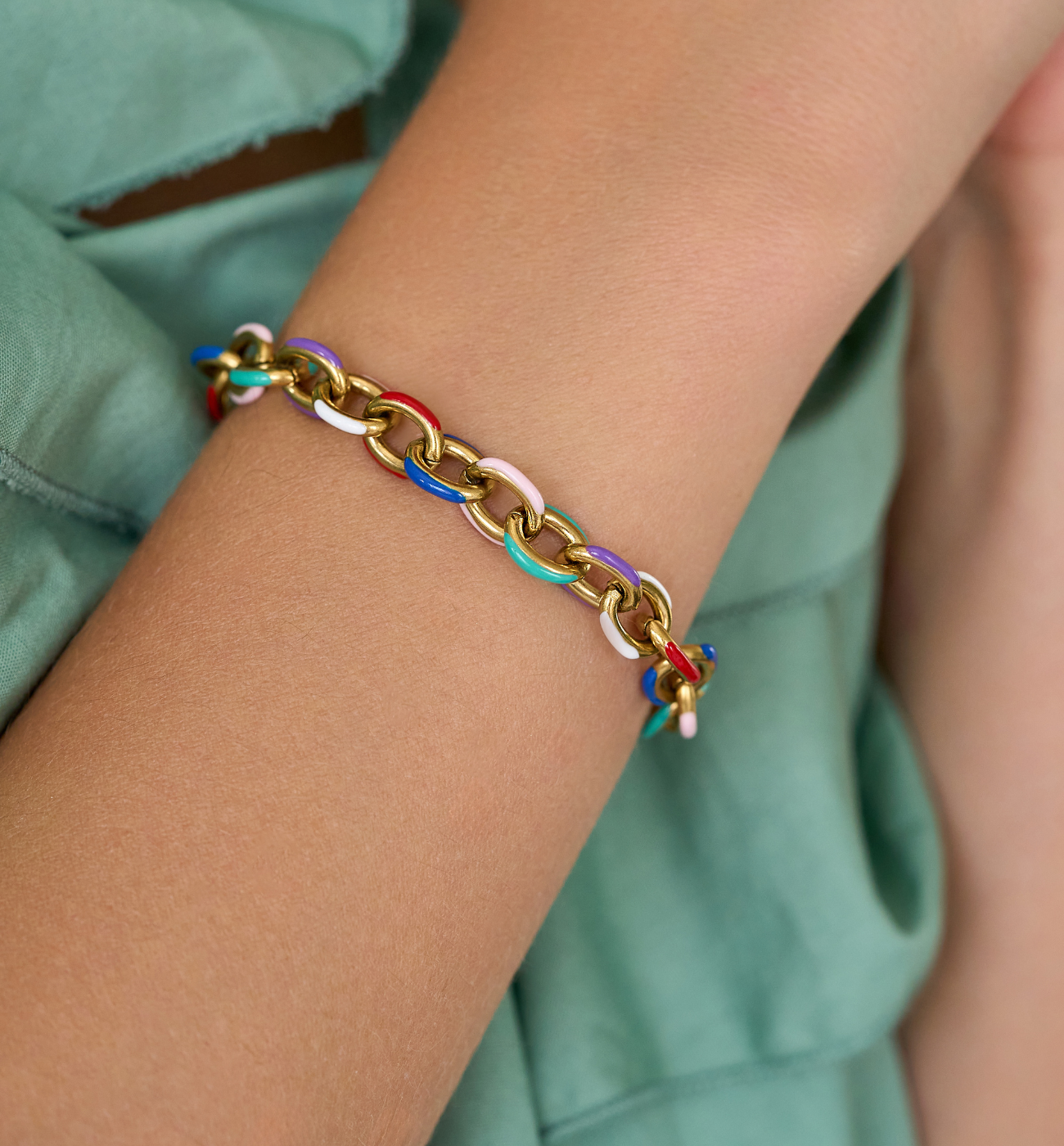Bransoletka złota z kolorowym łańcuchem Multicolor - By Dziubeka