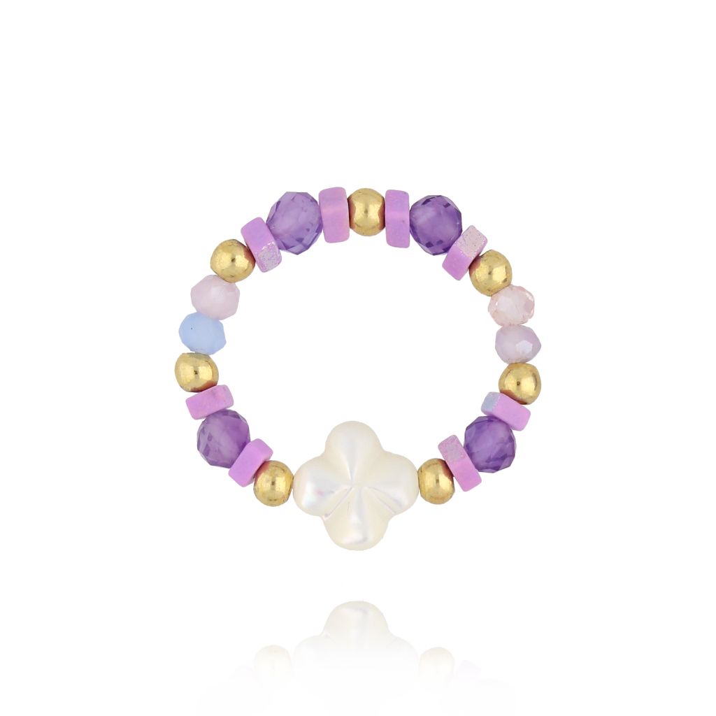 Pierścionek elastyczny fioletowy z koniczynką PSC0657 - By Dziubeka