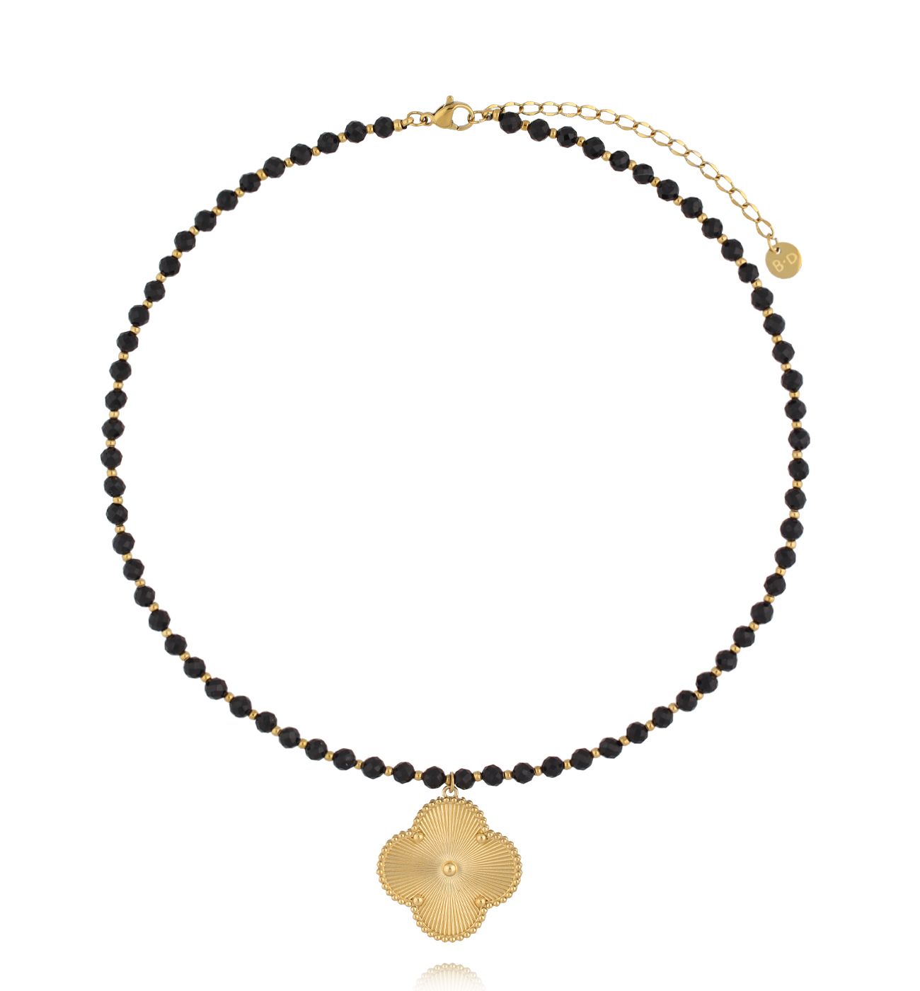 Naszyjnik z czarnymi turmalinami i złotą koniczyną NSY0683 - By Dziubeka
