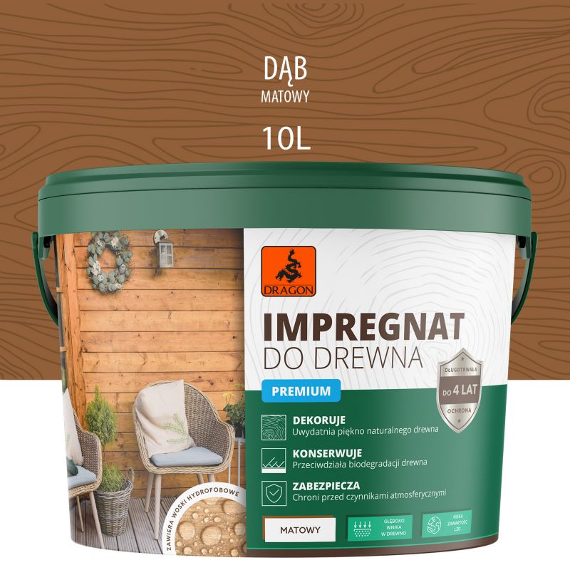 Impregnat akrylowy do drewna Premium Dragon Dąb 10L