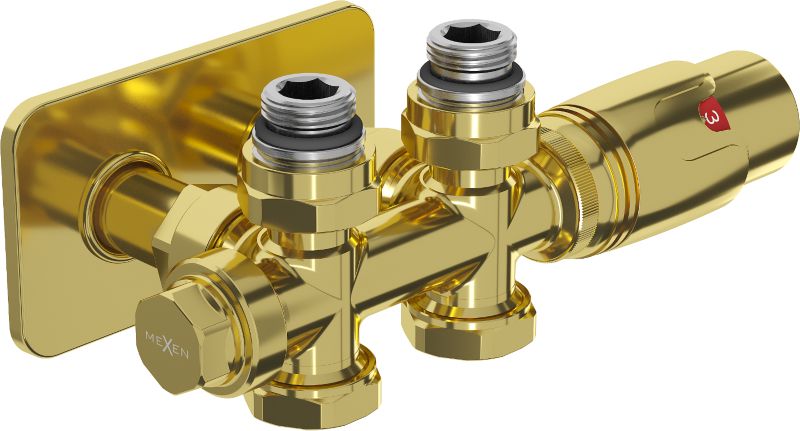 Zestaw termostatyczny kątowy/prosty Mexen G00 złoty 1 szt.