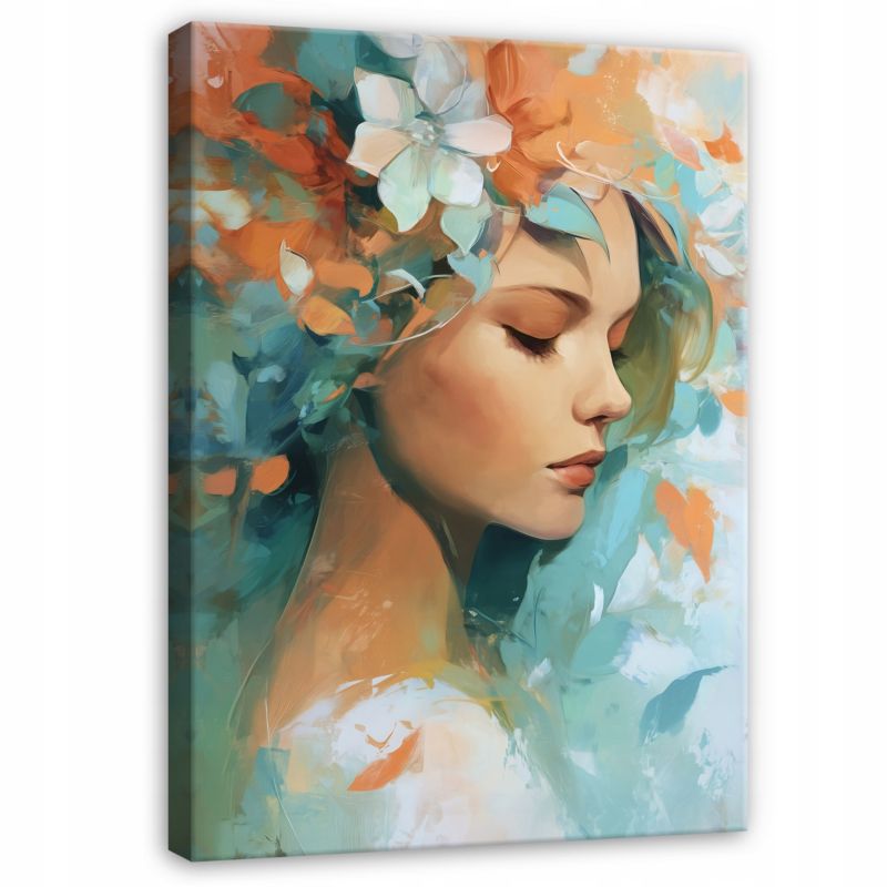 Obraz WALLARENA Do Sypialni Salonu Na Płótnie Kobieta Abstrakcja Kwiaty Zielony 80x120 cm PP16100O20 1 szt.