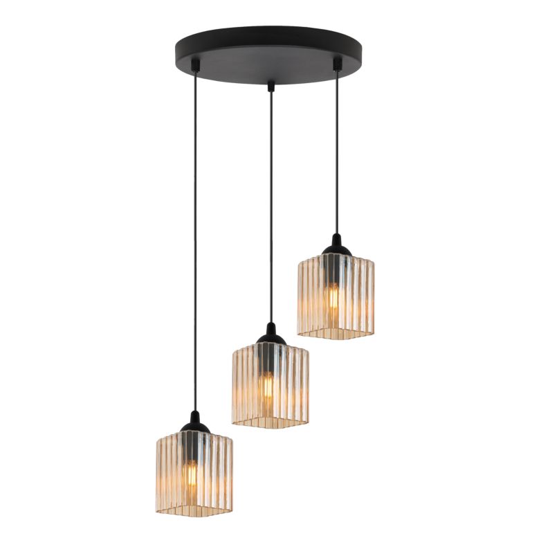 Lampa sufitowa wisząca Light Home LH Riffle okrągła 3x E27 60W czarny/miodowy 1szt.