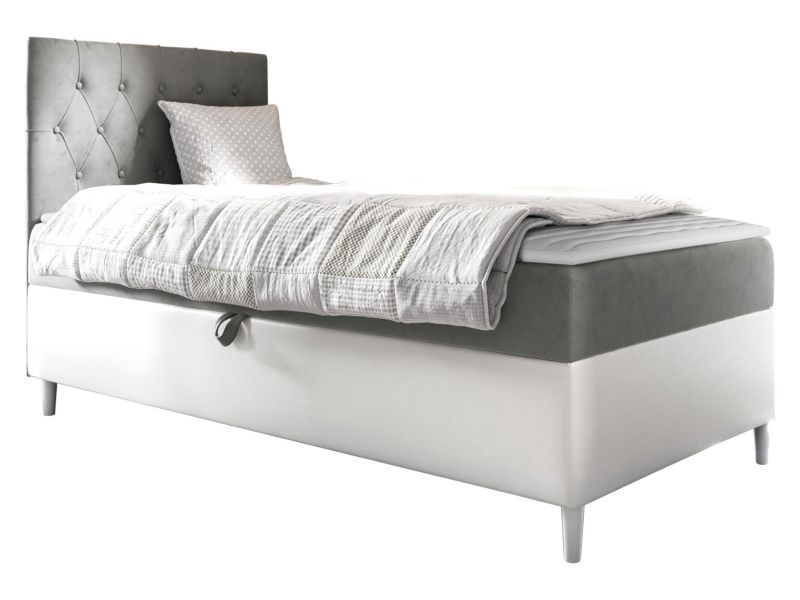 Łóżko kontynentalne MIRJAN 24 Filip Junior 1 90x200, Strona: Lewa biała ekoskóra/szary 1 szt.