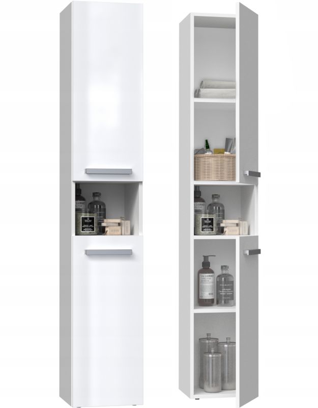 Szafka Łazienkowa Topeshop Regał Słupek Nel I Biały Połysk 30x31x174 cm 1 szt.