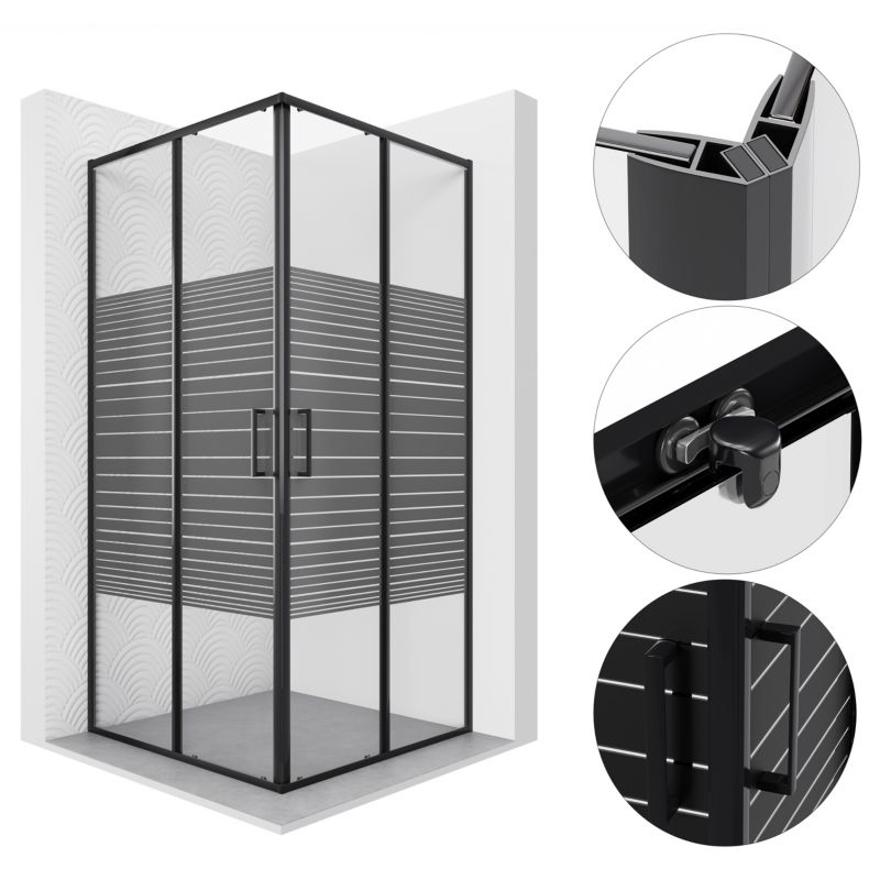 Kabina prysznicowa 70x70 kwadratowa z pasami SCABRA SEVANTE czarna 1 szt.