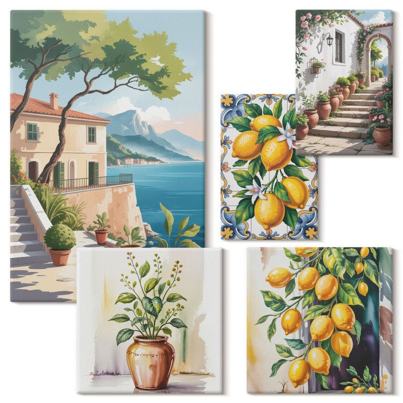 Galeria Obrazów Na Płótnie Wallfluent Cytryny kwiaty widoki morze 5 szt.