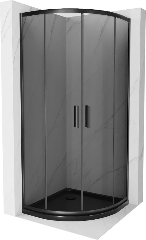 Kabina prysznicowa Mexen Rio półokrągła 90 x 90 cm grafit czarna + brodzik Flat czarny