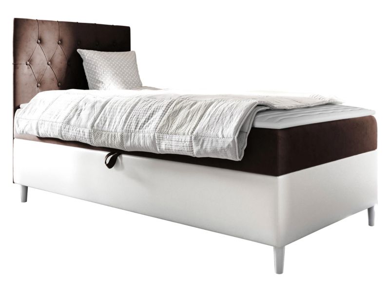Łóżko kontynentalne MIRJAN 24 Filip Junior 1 90x200, Strona: Lewa biała ekoskóra/palona kawa 1 szt.