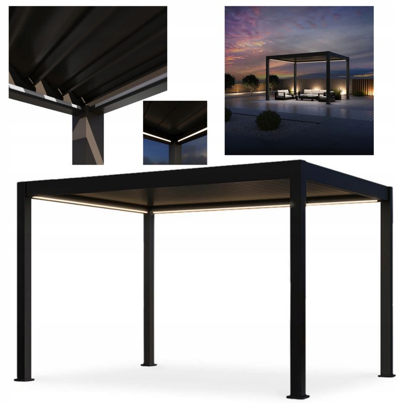 Pergola Tarasowa Gutroof Led 3x4 Elektryczna Ogrodowa Deluxe Pro Oswietlenie Brązowa 1 szt