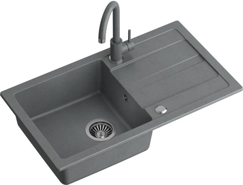 Zlewozmywak GraniteQ z baterią Quadron Go Max, 77x44 cm, szary, 1-komor., 1 szt.