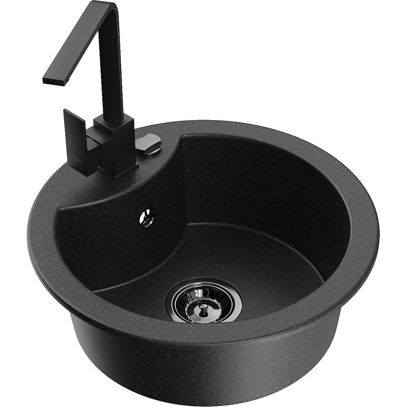 Zlewozmywak granitowy 1-komorowy Mexen Diego z baterią kuchenną Rita czarny/srebrny metalik - 6512-73-670300-50 1 szt.
