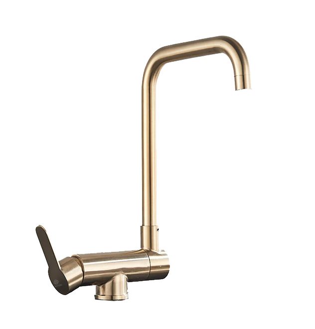 Bateria kuchenna Lauferi LAMENA mosiężna podokienna ze składaną wylewką szczotkowane złoto retro 1 szt.