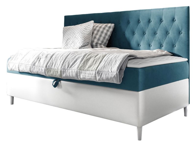 Łóżko kontynentalne MIRJAN 24 Filip Junior 2 90x200 biała ekoskóra/szaroniebieski 1 szt.