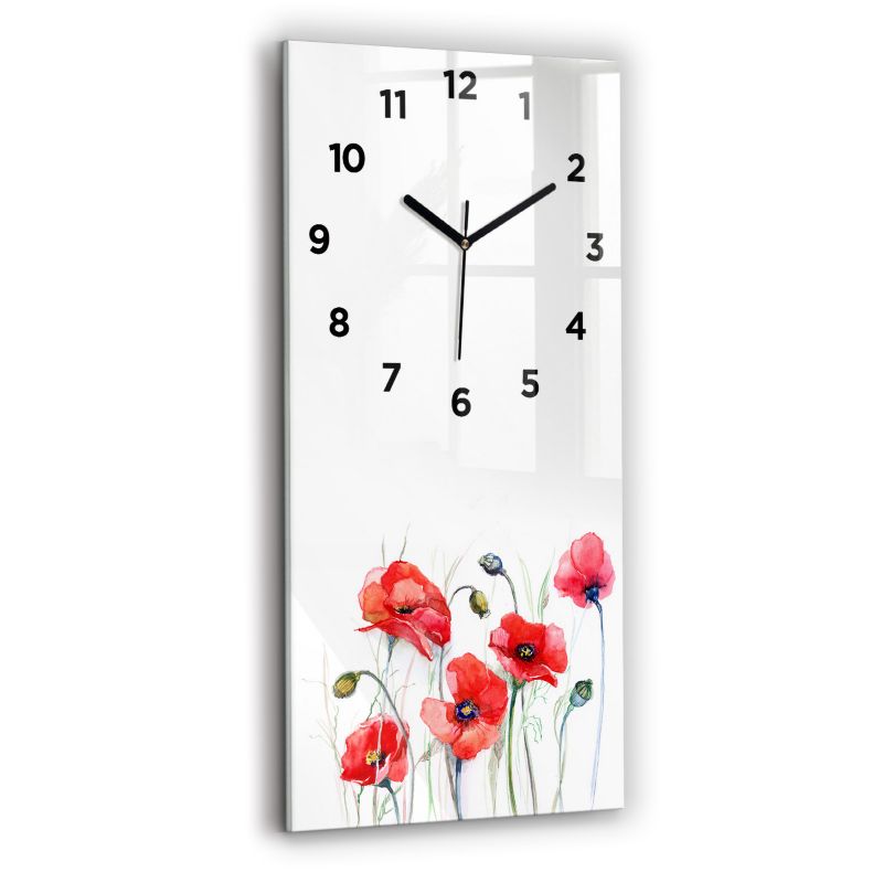 Zegar z czarnymi wskazówkami Wallfluent 30x60 cm Malowane czerwone maki 1 szt.